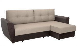 Угловой диван София LUX (рогожка тесла крем + кожзам коричневый), правый