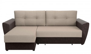 Угловой диван София LUX (рогожка тесла крем + кожзам коричневый), левый