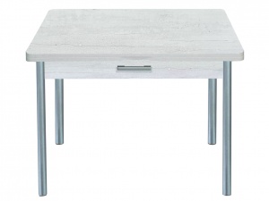 Стол обеденный раскладной с ящиком Симпл, Бетон пайн белый + Серебристый металлик