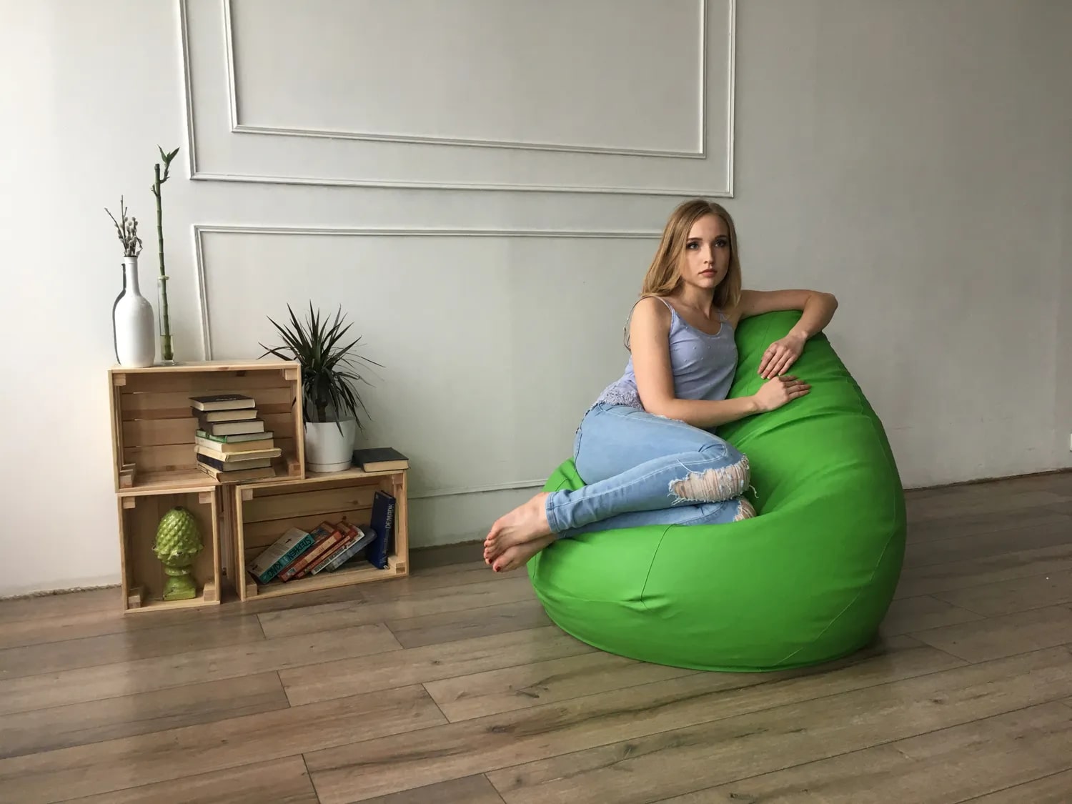 Кресло-мешок Груша зеленый, экокожа, L купить в Москве