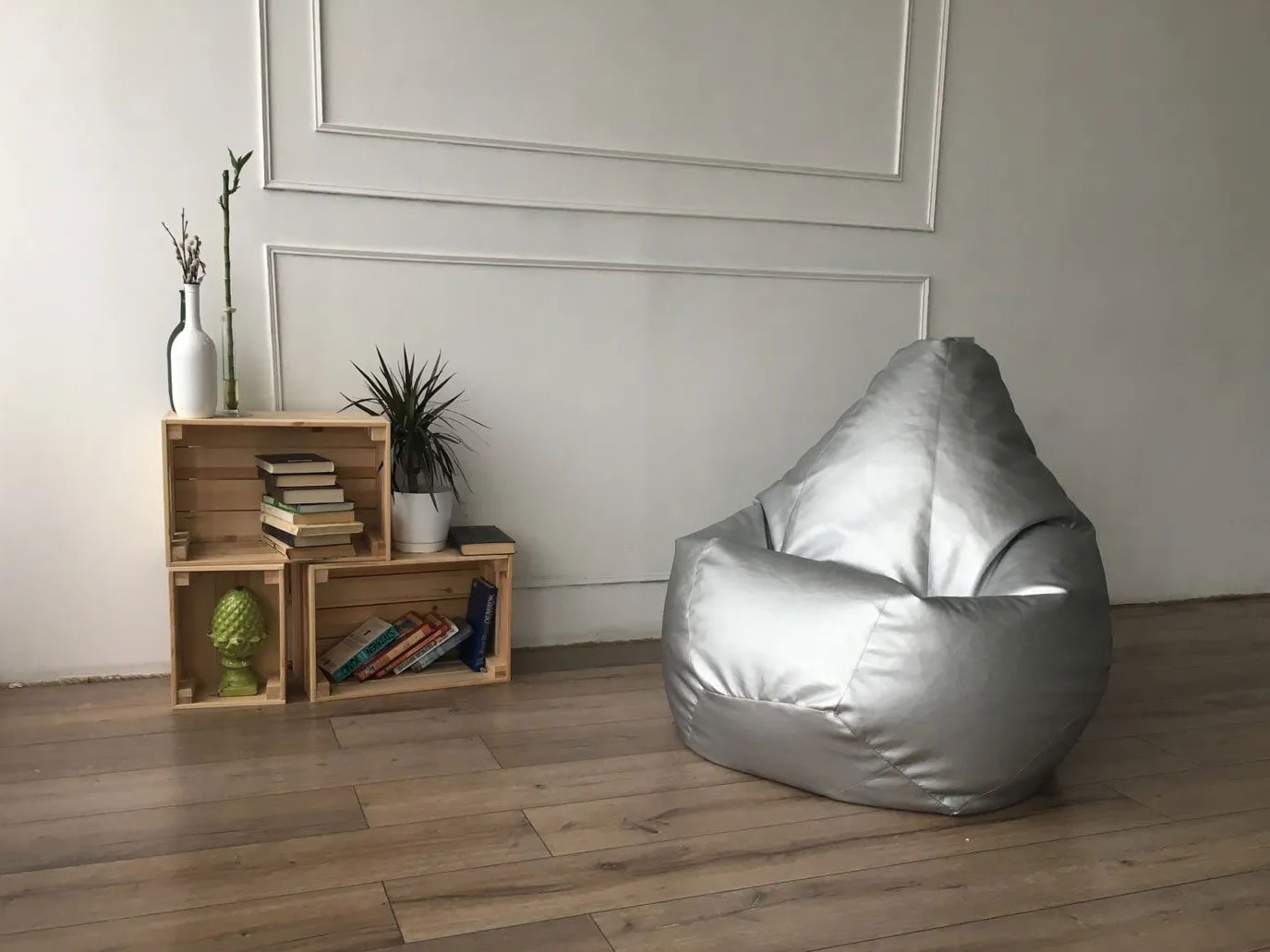 Кресло-мешок Груша серебристый, экокожа, 2XL купить в Москве