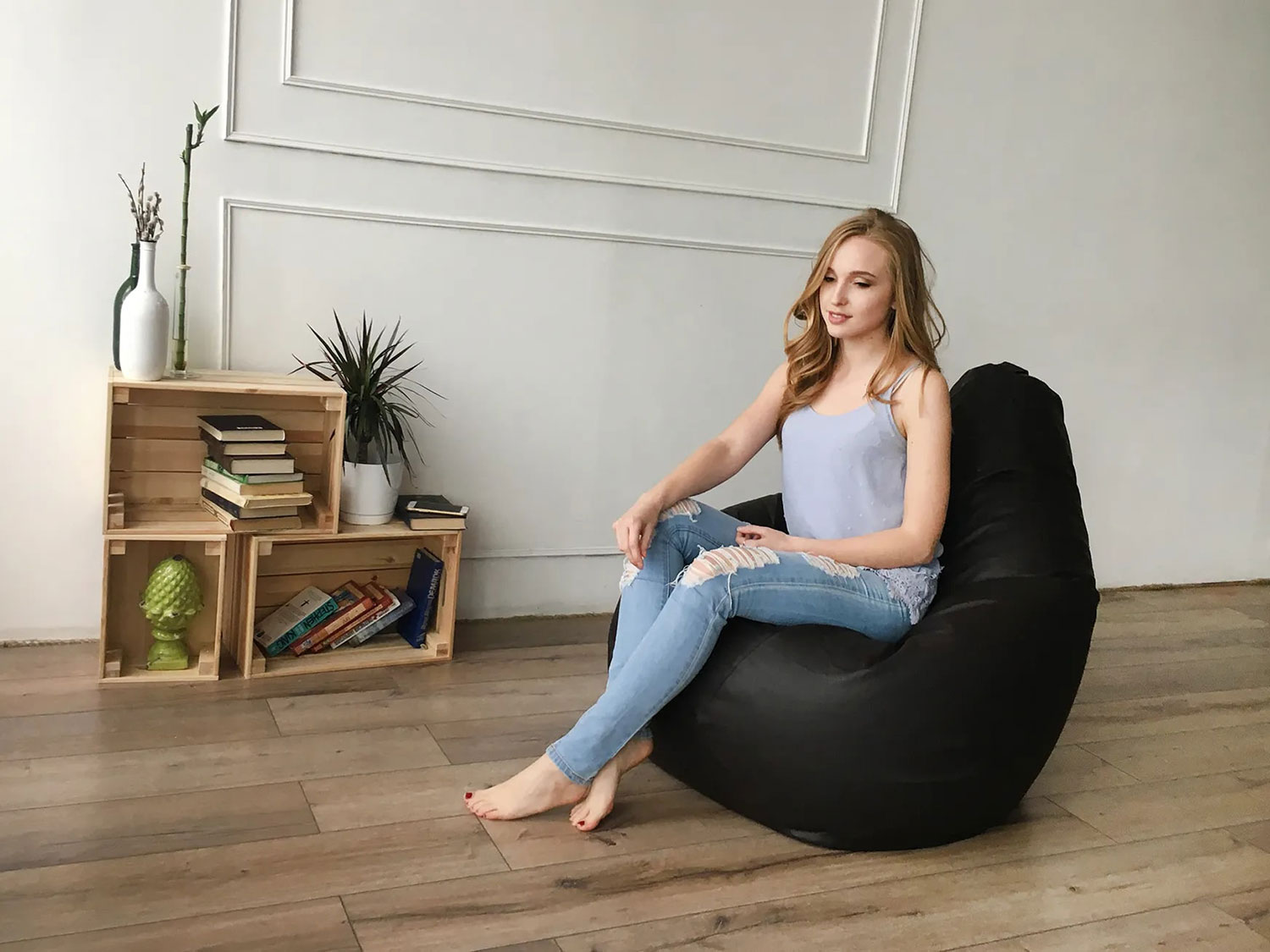Кресло-мешок Груша черный, экокожа, 3XL купить в Москве