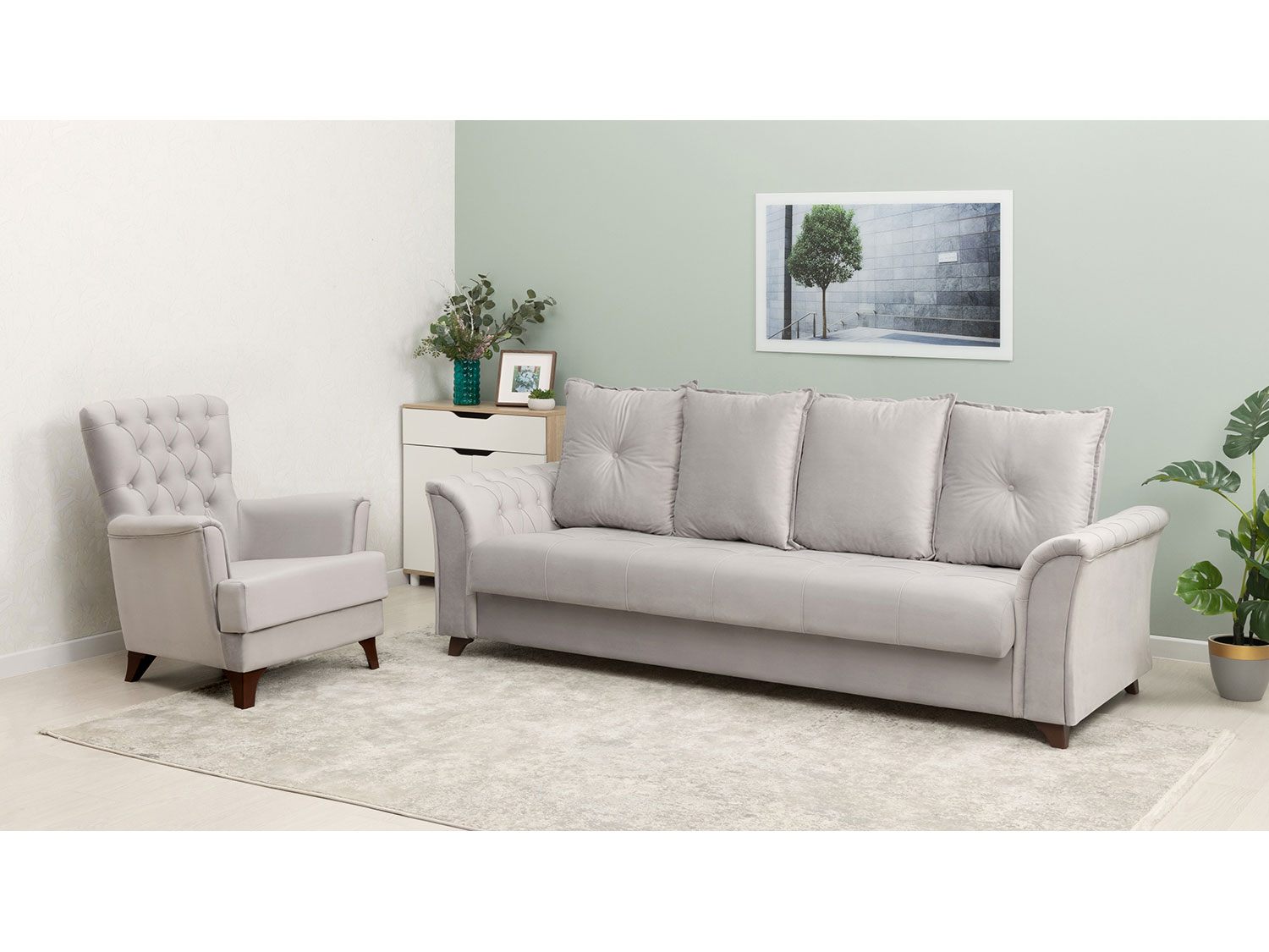 Диван Ирис арт. ТД 580 (велюр Tenerife silver) купить в Москве
