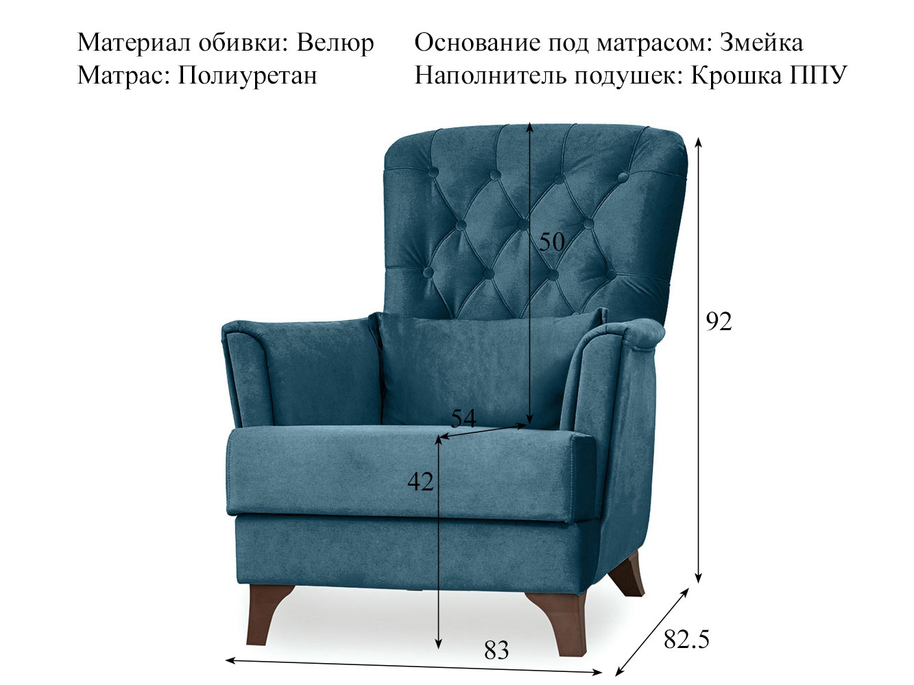 Кресло для отдыха Ирис арт. ТК 578 (велюр Tenerife deep ocean) купить в Москве