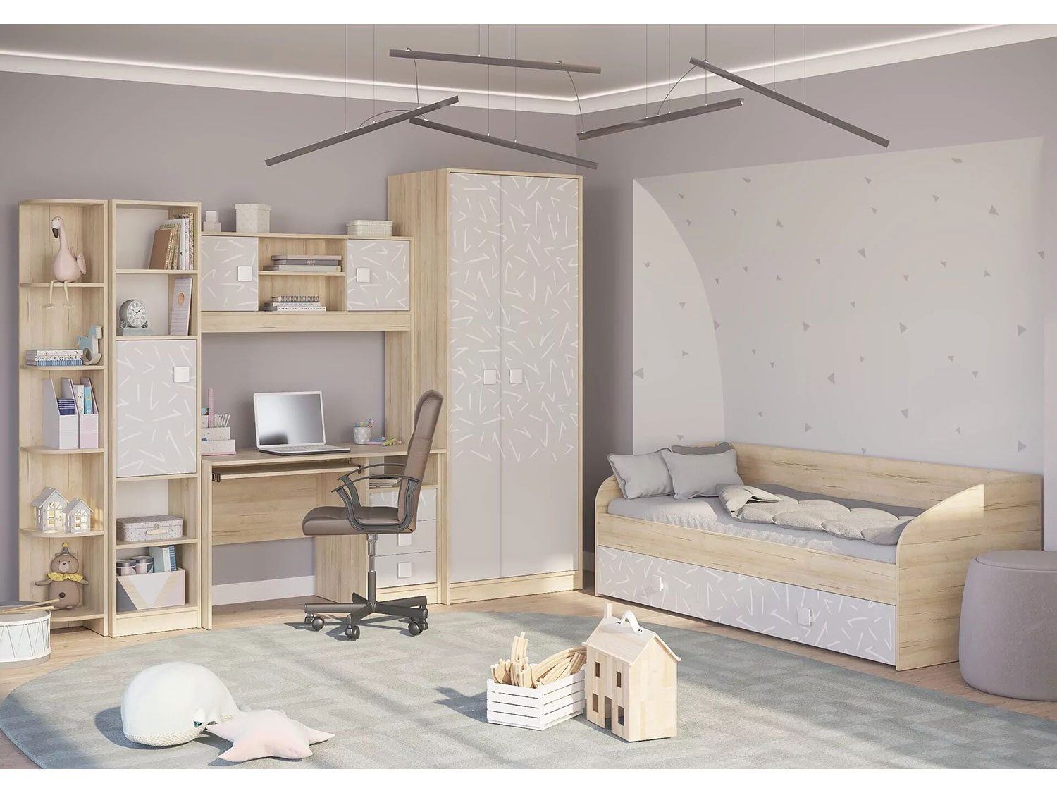 Комод с тремя ящиками МИККИ 4-44290, дуб ривьера + серый купить в Москве