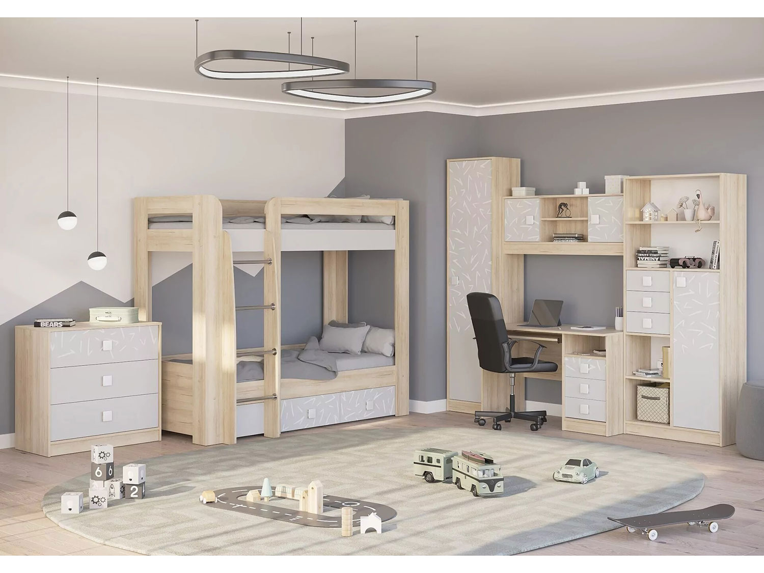 Комод с тремя ящиками МИККИ 4-44290, дуб ривьера + серый купить в Москве