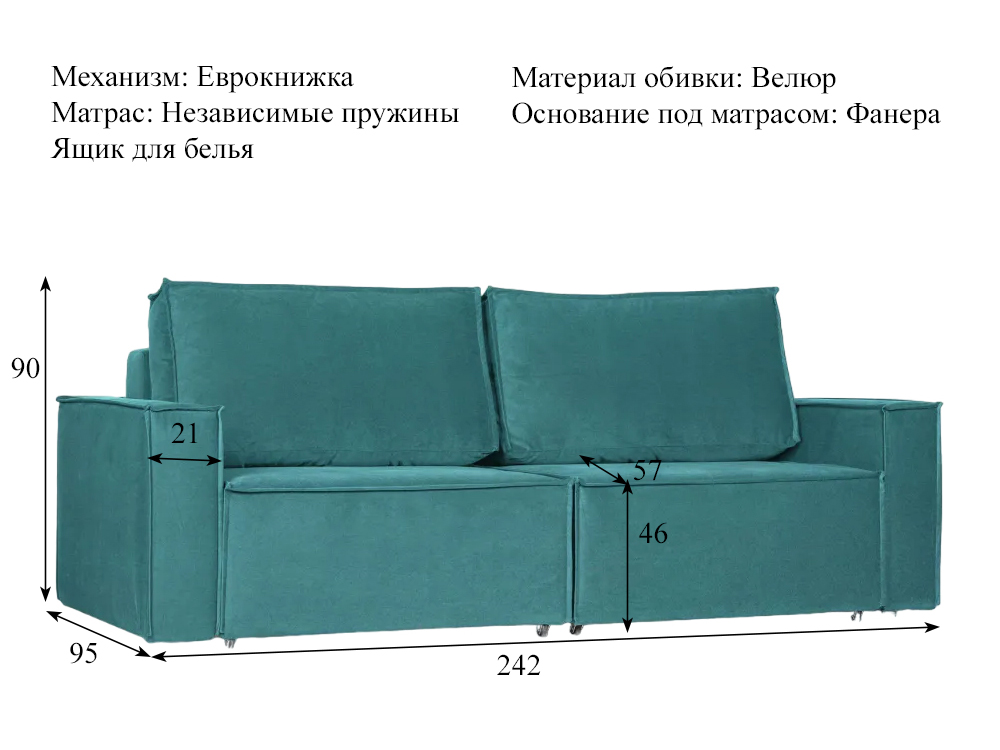Диван Дублин, цвет Порше 20 (бирюзовый) купить в Москве