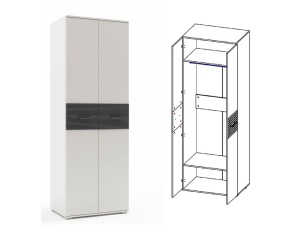 Шкаф Сити 2, Белая Аляска + Черный