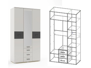 Шкаф Сити 3, Белая Аляска + Черный