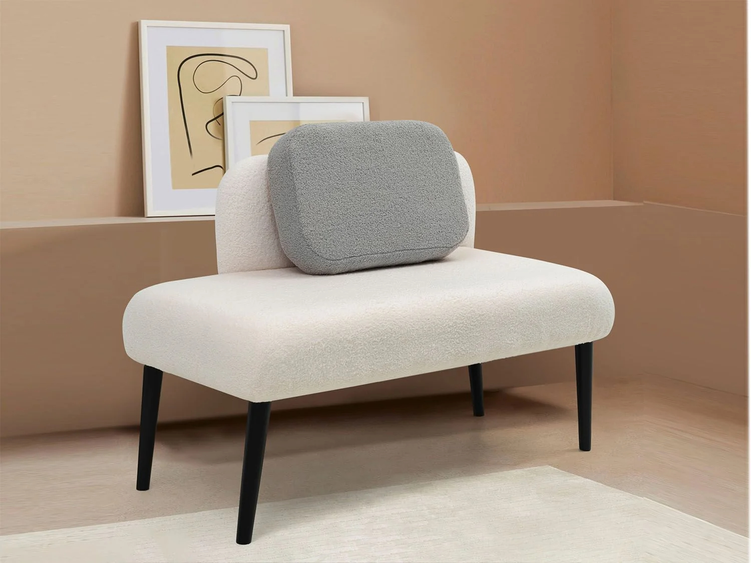 Банкетка со смещенной спинкой / букле молочный купить в Москве Банкетка со смещенной спинкой / букле молочный купить в Москве