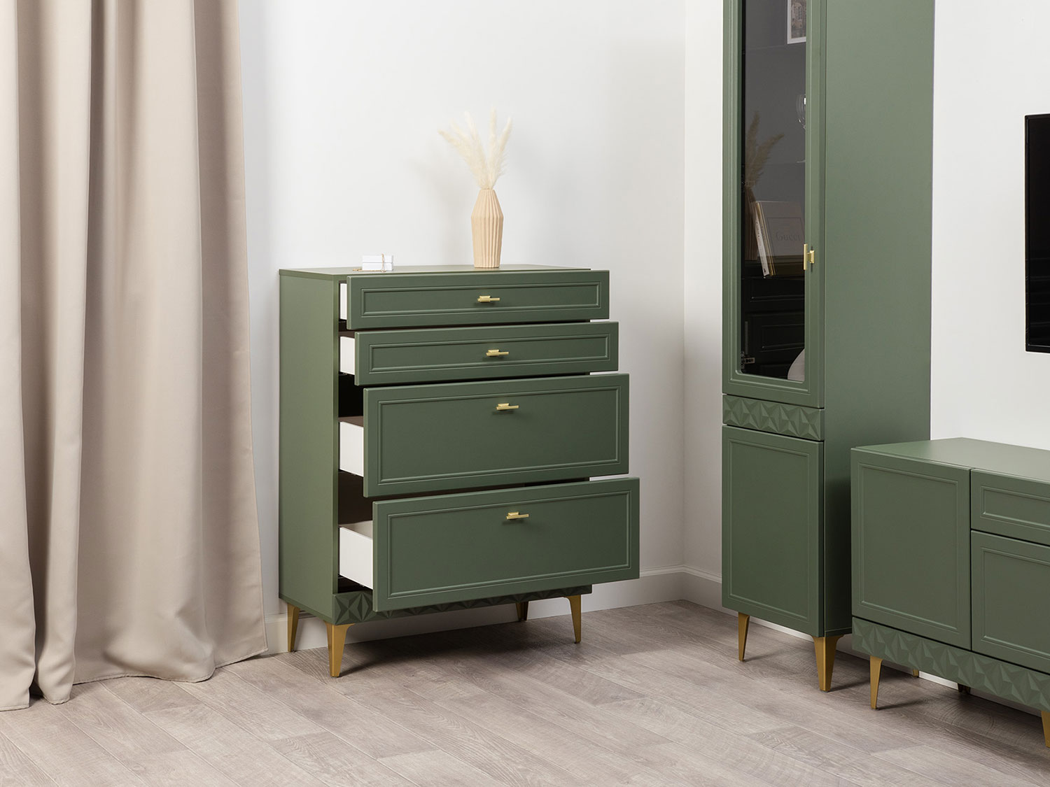 Комод Марион 16.249, Дымчатый зеленый / Олива шагрень купить в Москве