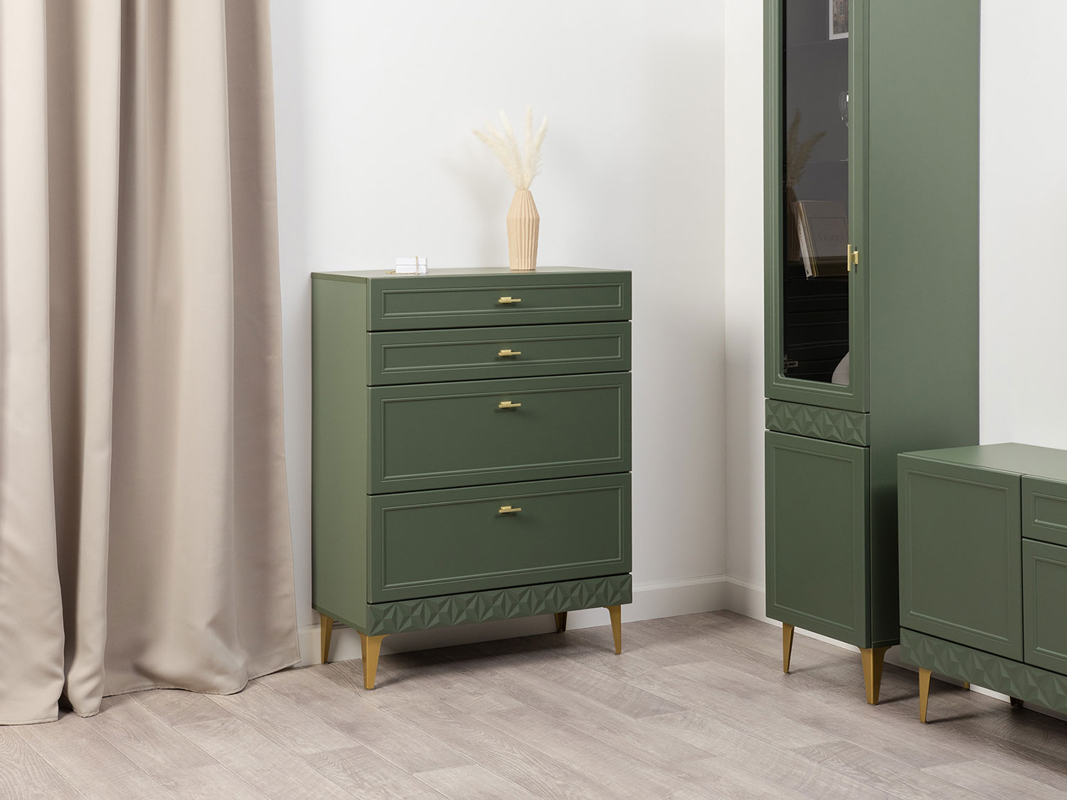 Комод Марион 16.249, Дымчатый зеленый / Олива шагрень купить в Москве