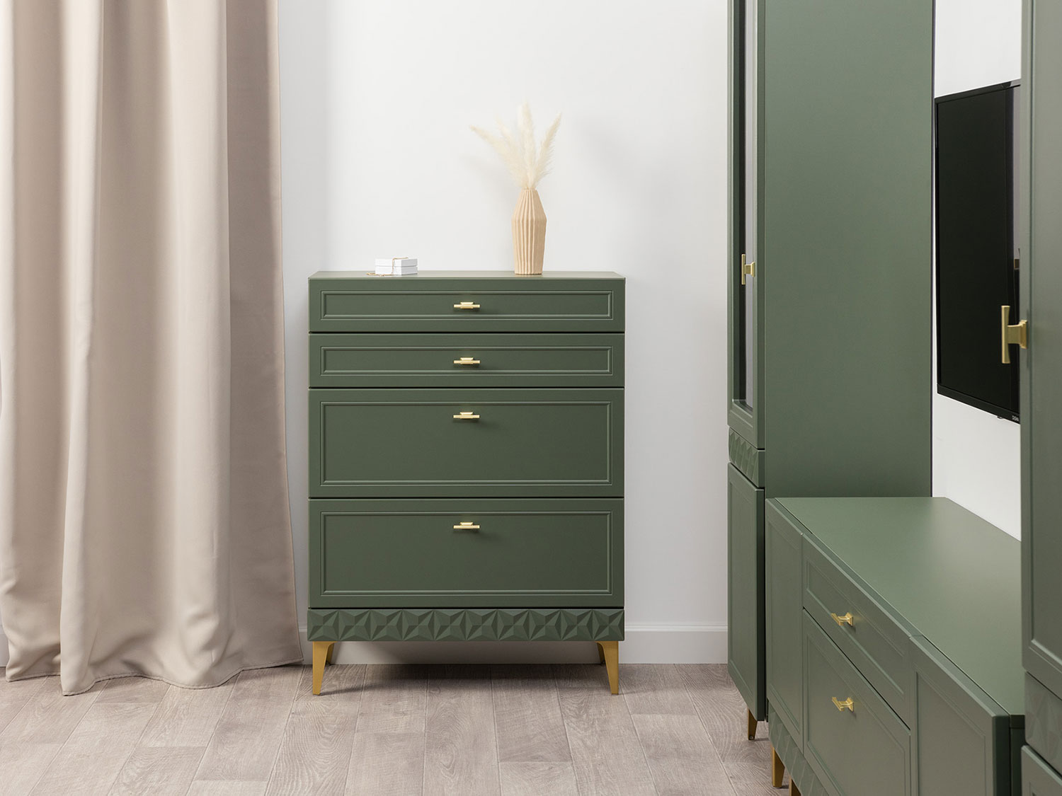 Комод Марион 16.249, Дымчатый зеленый / Олива шагрень купить в Москве