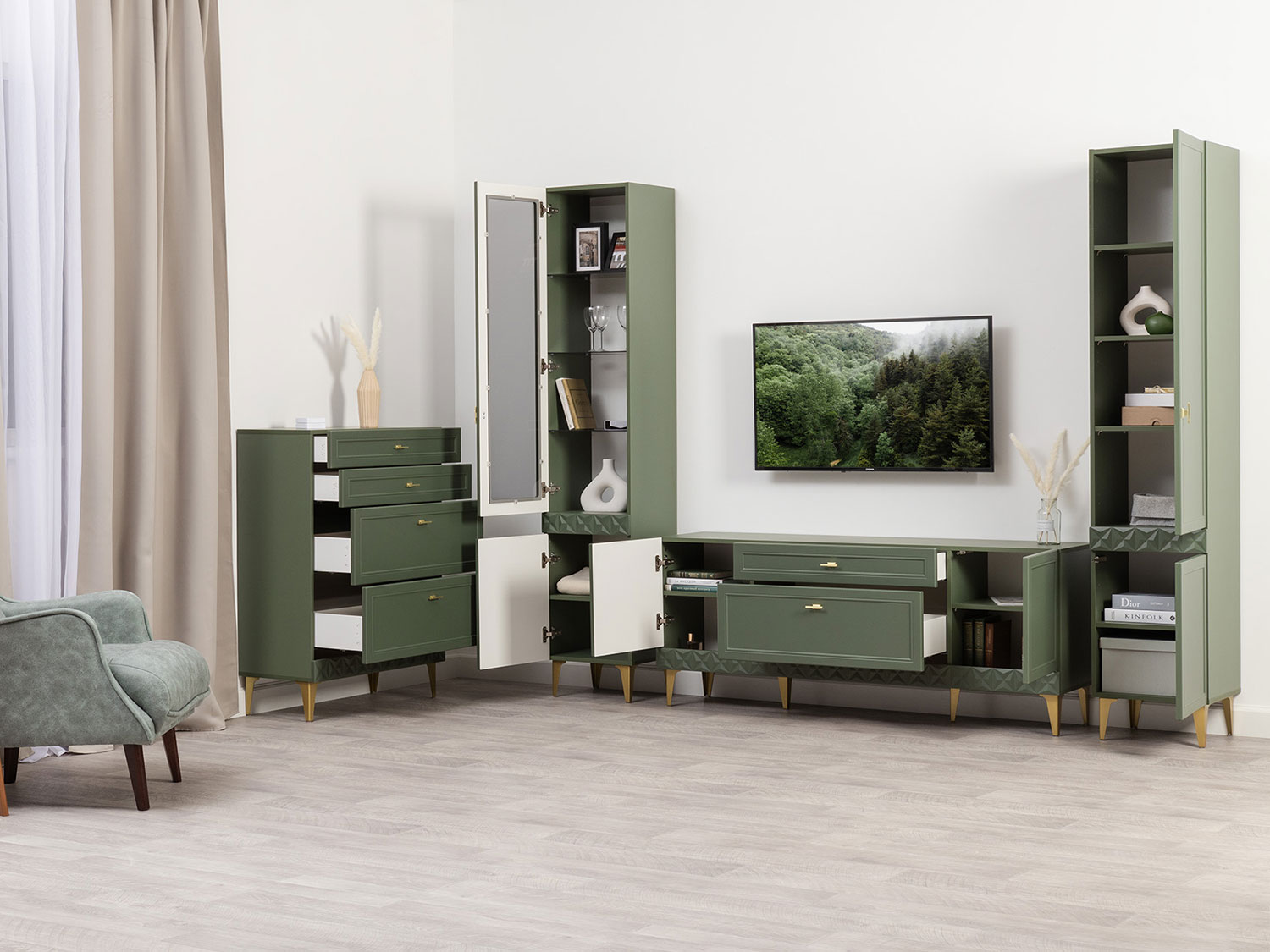 Тумба Марион 16.167, Дымчатый зеленый / Олива шагрень купить в Москве