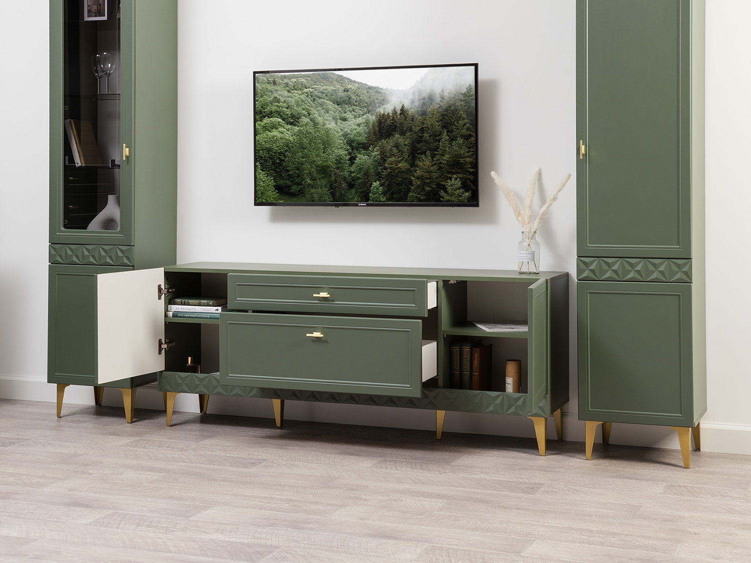 Тумба Марион 16.167, Дымчатый зеленый / Олива шагрень купить в Москве