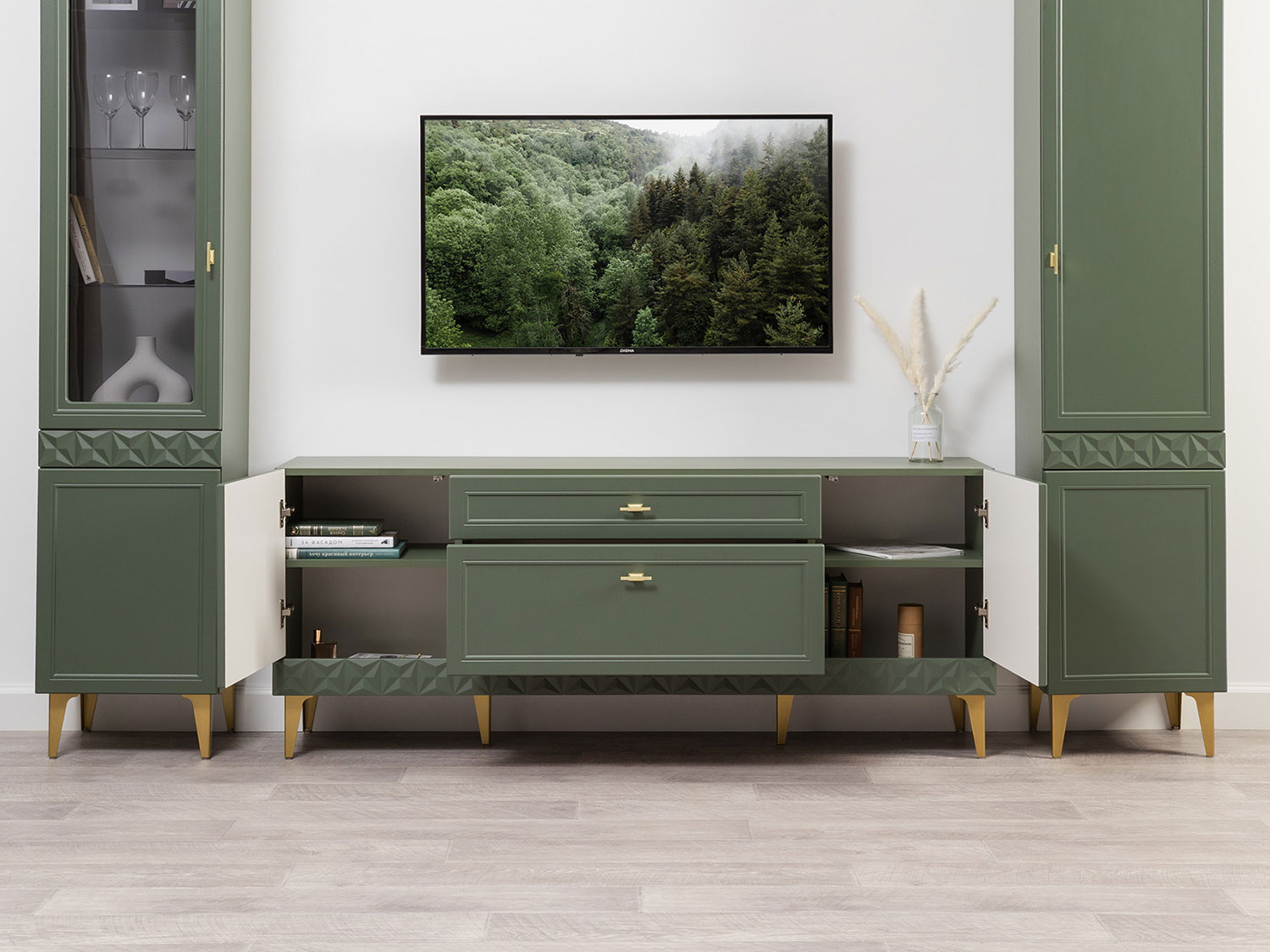 Тумба Марион 16.167, Дымчатый зеленый / Олива шагрень купить в Москве