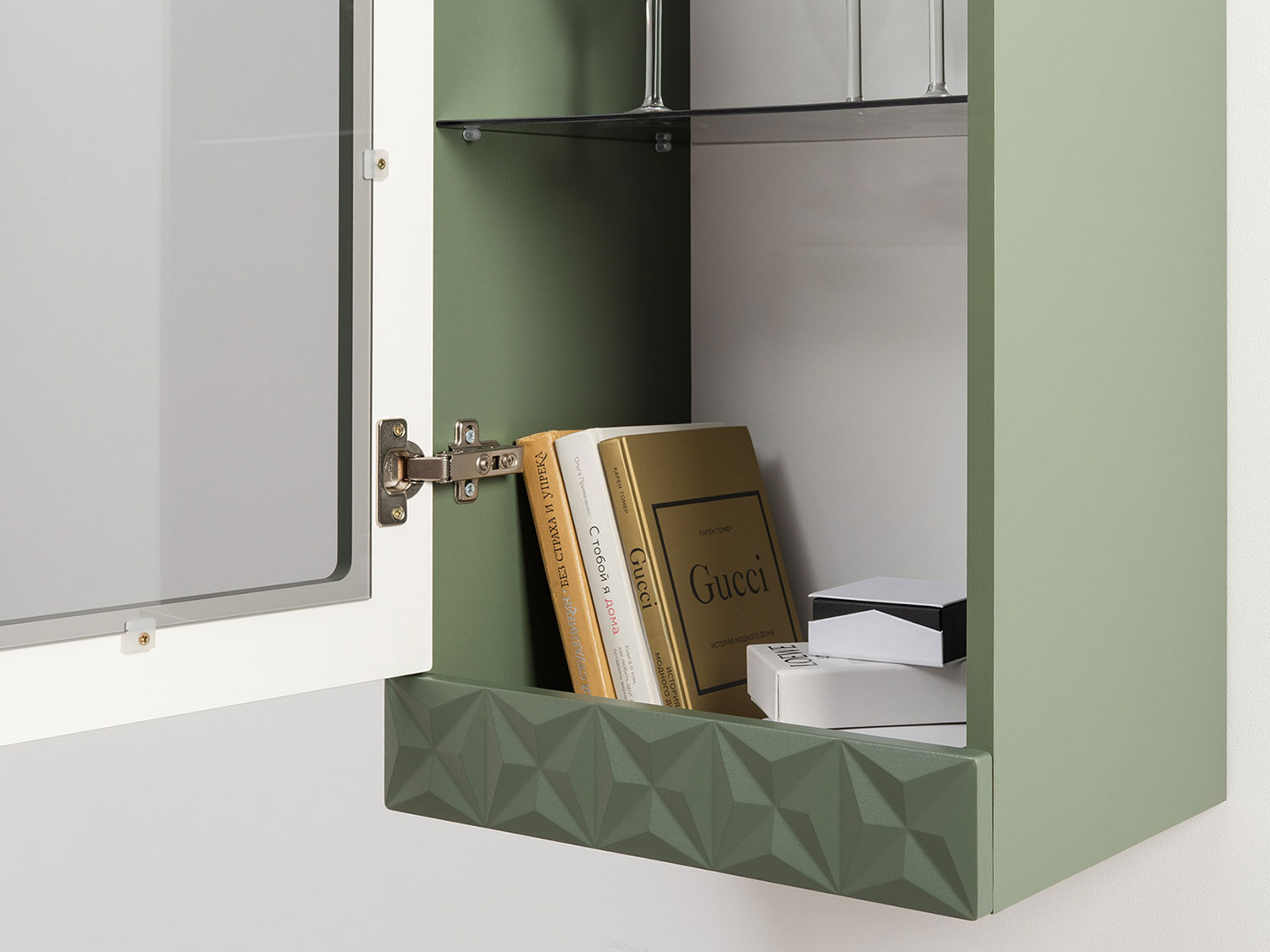 Шкаф навесной Марион 16.334, Дымчатый зеленый / Олива шагрень купить в Москве