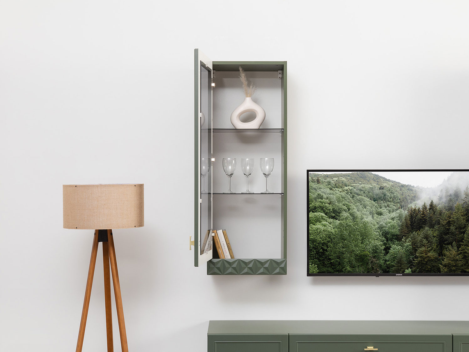 Шкаф навесной Марион 16.334, Дымчатый зеленый / Олива шагрень купить в Москве