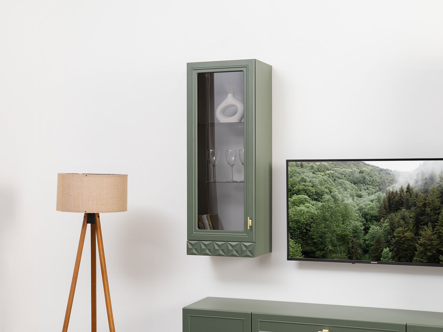 Шкаф навесной Марион 16.334, Дымчатый зеленый / Олива шагрень купить в Москве