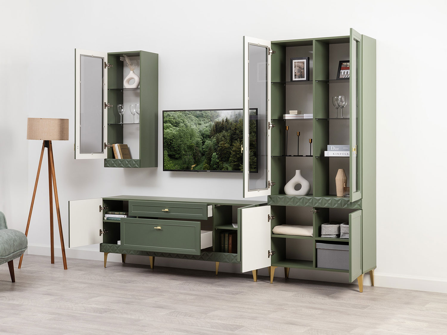 Шкаф навесной Марион 16.334, Дымчатый зеленый / Олива шагрень купить в Москве