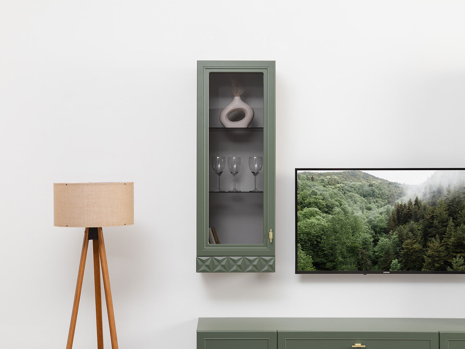 Шкаф навесной Марион 16.334, Дымчатый зеленый / Олива шагрень купить в Москве