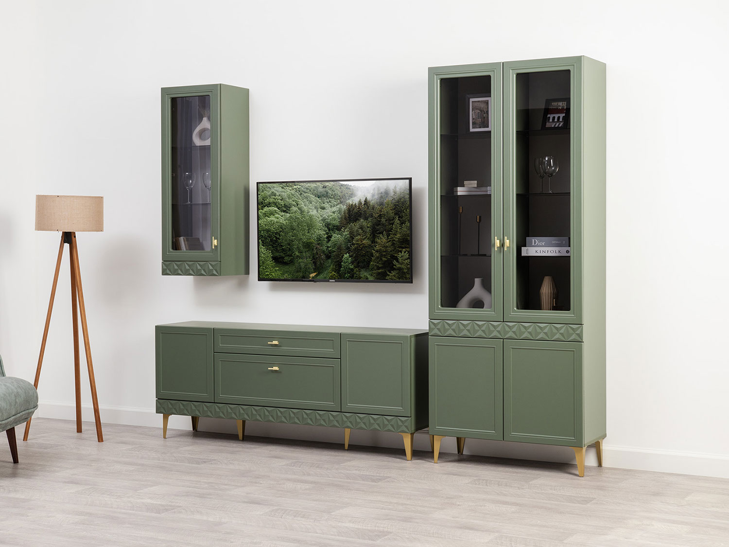 Шкаф навесной Марион 16.334, Дымчатый зеленый / Олива шагрень купить в Москве