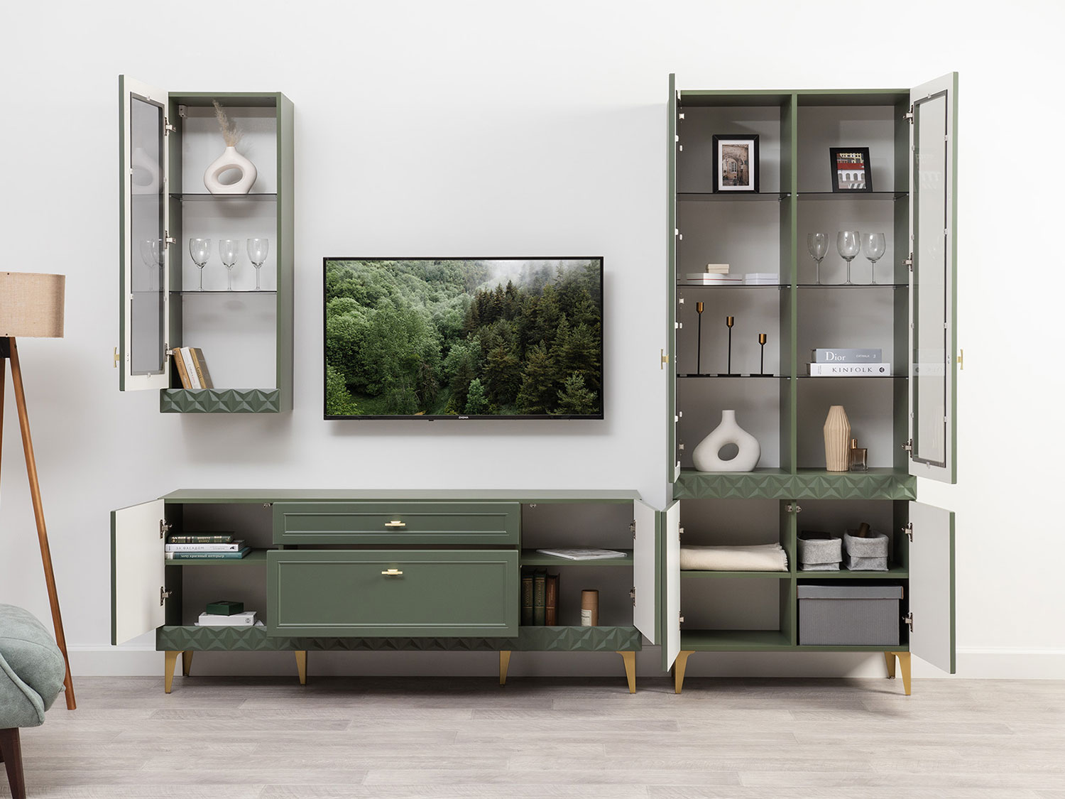 Шкаф навесной Марион 16.334, Дымчатый зеленый / Олива шагрень купить в Москве