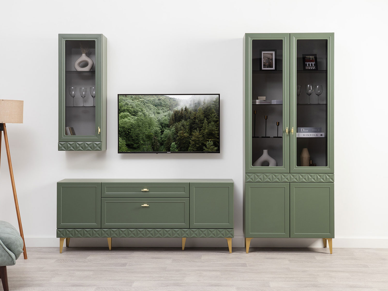 Шкаф навесной Марион 16.334, Дымчатый зеленый / Олива шагрень купить в Москве