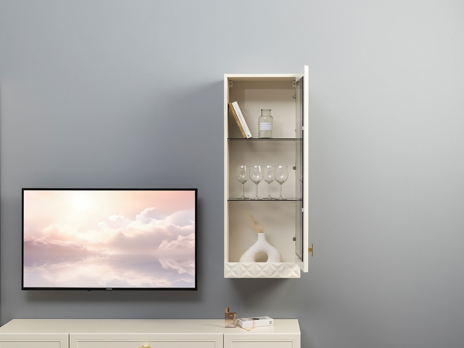 Шкаф навесной Марион 16.334, Слоновая кость купить в Москве