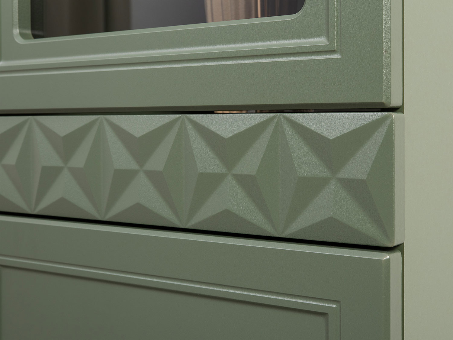 Шкаф-витрина Марион 16.397.01, Дымчатый зеленый / Олива шагрень купить в Москве