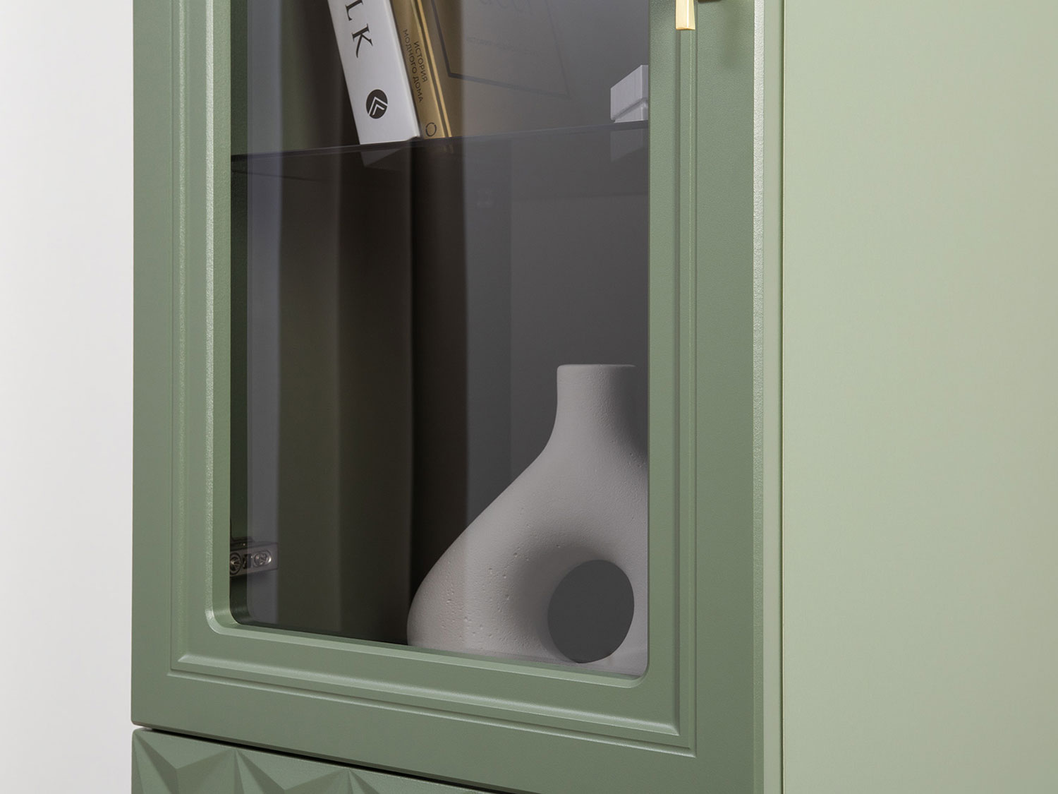 Шкаф-витрина Марион 16.397.01, Дымчатый зеленый / Олива шагрень купить в Москве