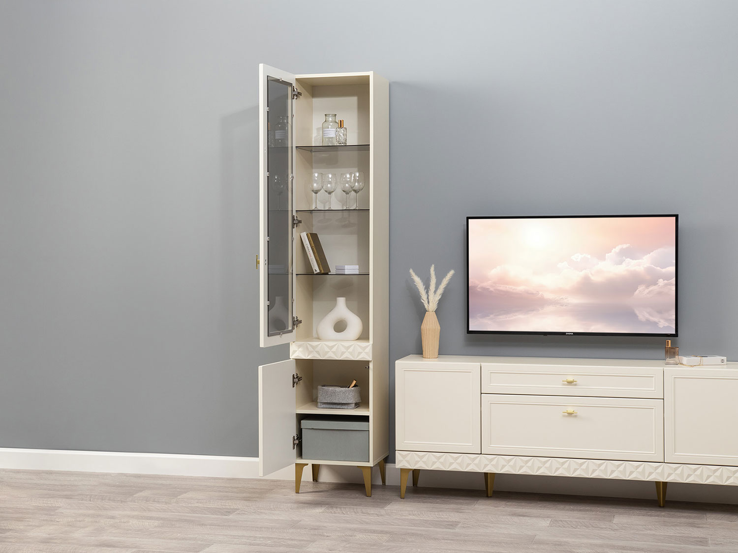 Шкаф-витрина Марион 16.397.01, Слоновая кость купить в Москве