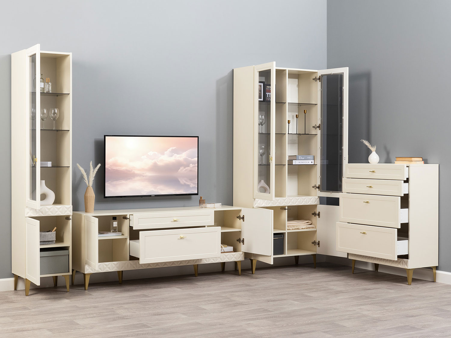 Шкаф-витрина Марион 16.397.01, Слоновая кость купить в Москве