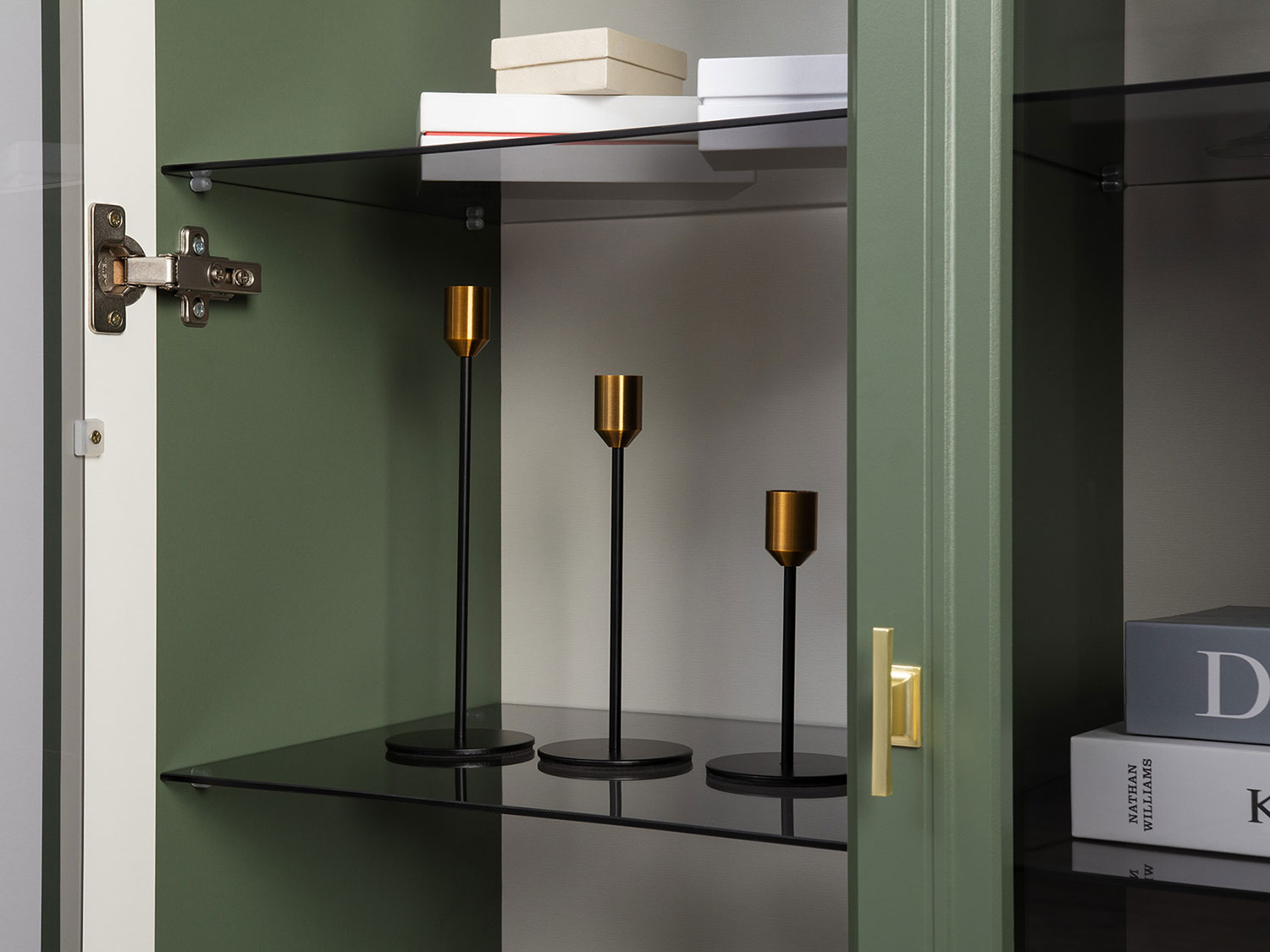 Шкаф-витрина Марион 16.397.02, Дымчатый зеленый / Олива шагрень купить в Москве