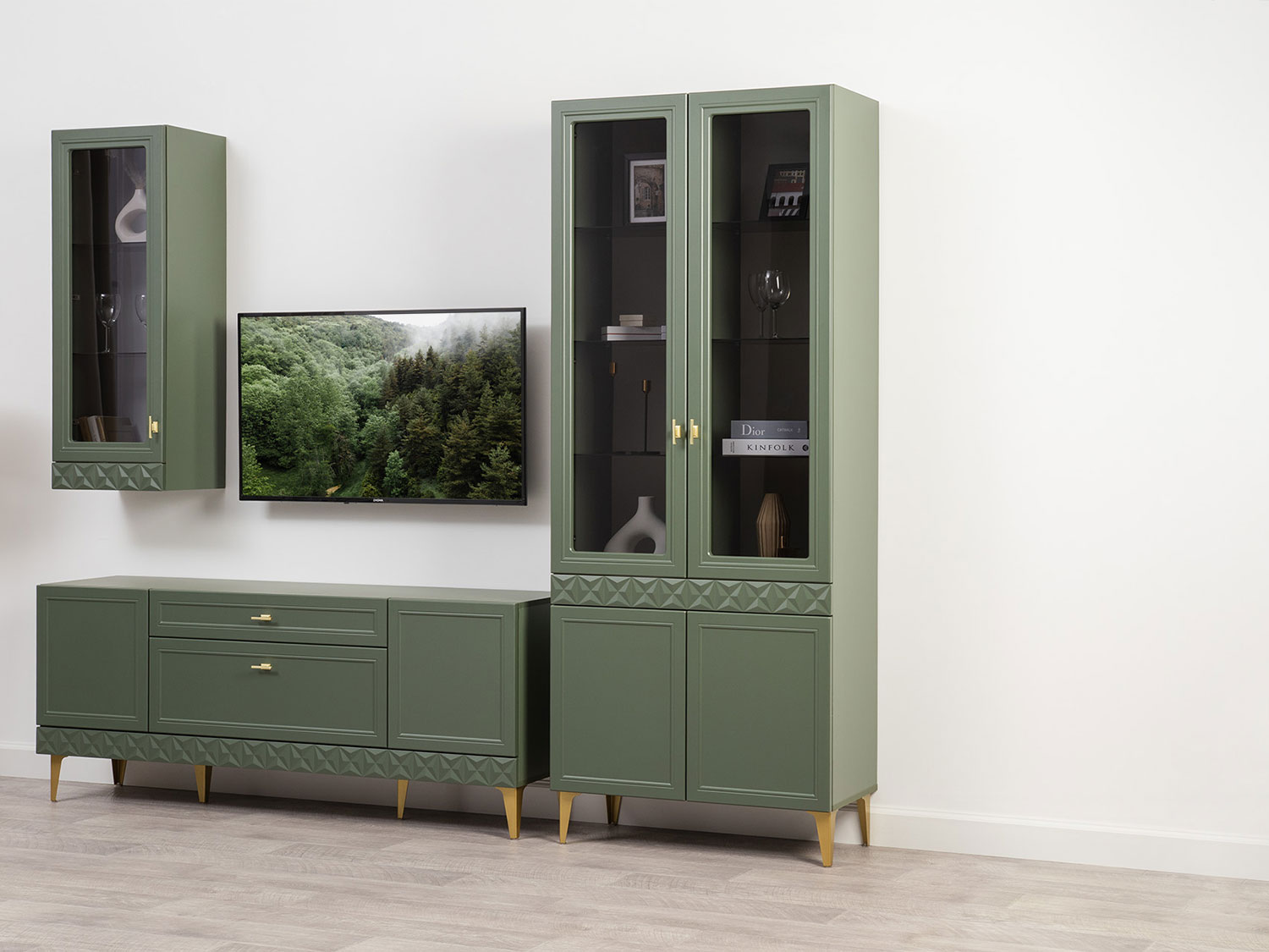 Шкаф-витрина Марион 16.397.02, Дымчатый зеленый / Олива шагрень купить в Москве