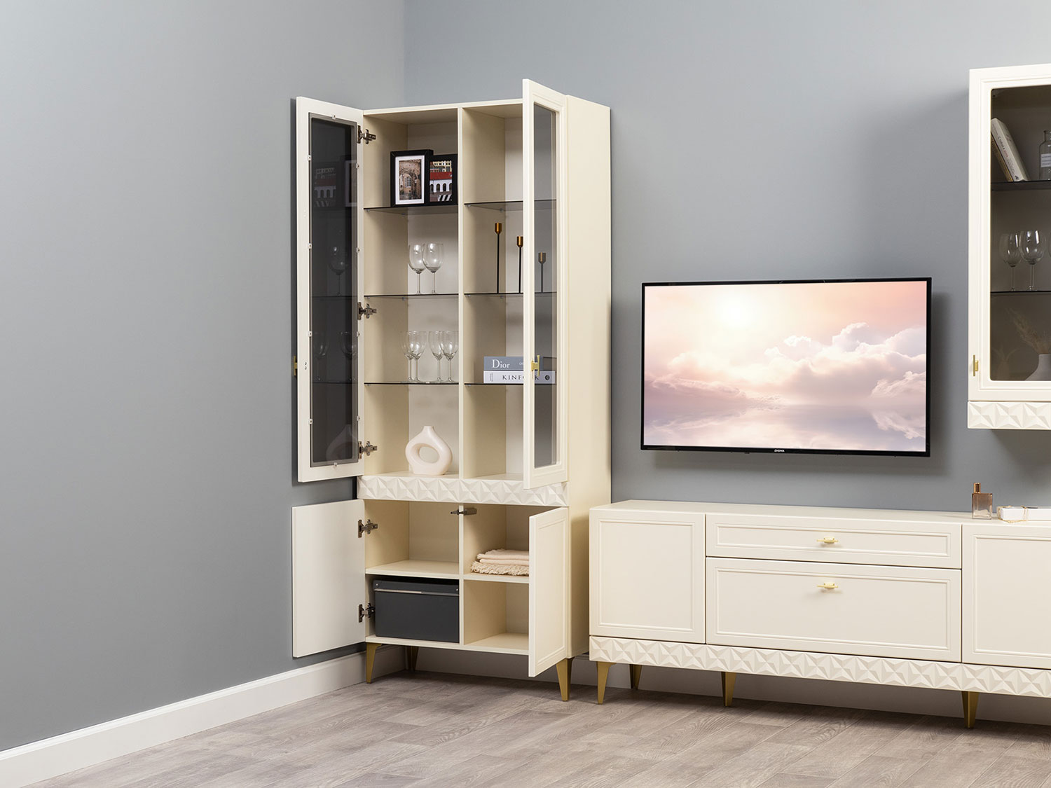 Шкаф-витрина Марион 16.397.02, Слоновая кость купить в Москве