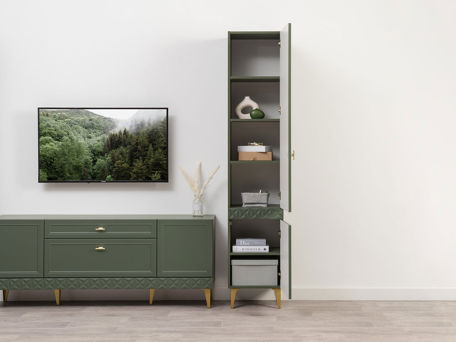 Шкаф-пенал Марион 16.333.01, Дымчатый зеленый / Олива шагрень купить в Москве