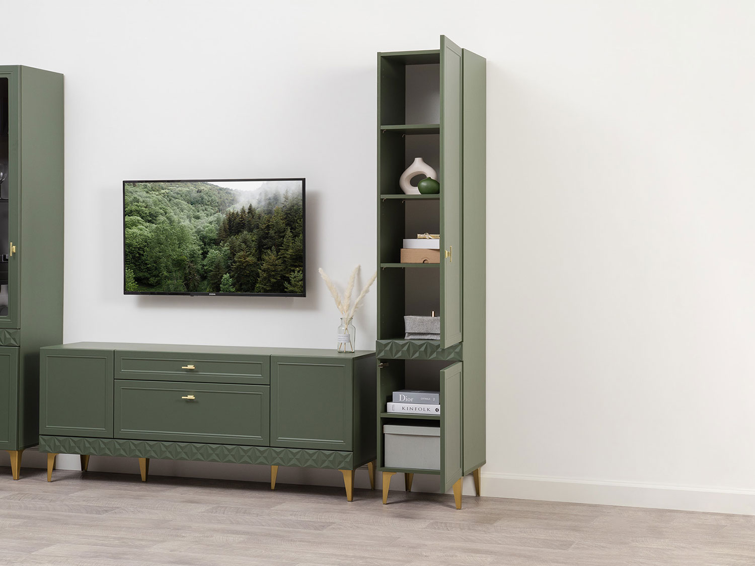 Шкаф-пенал Марион 16.333.01, Дымчатый зеленый / Олива шагрень купить в Москве