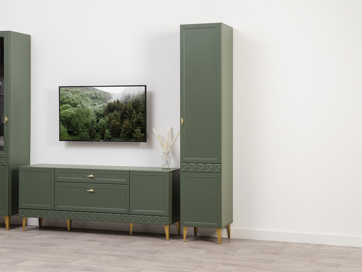 Шкаф-пенал Марион 16.333.01, Дымчатый зеленый / Олива шагрень купить в Москве