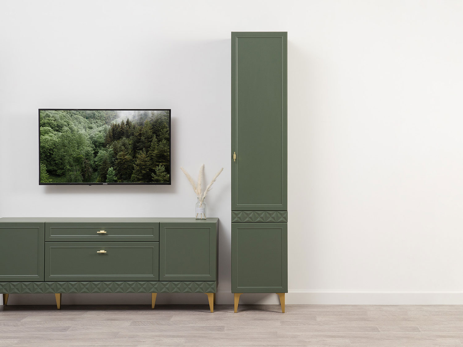 Шкаф-пенал Марион 16.333.01, Дымчатый зеленый / Олива шагрень купить в Москве