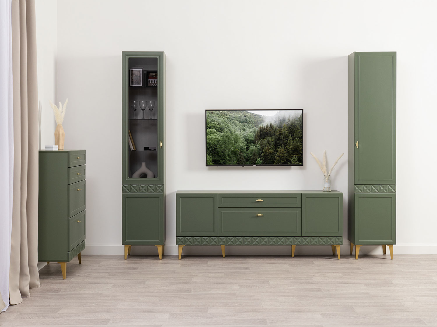 Шкаф-пенал Марион 16.333.01, Дымчатый зеленый / Олива шагрень купить в Москве