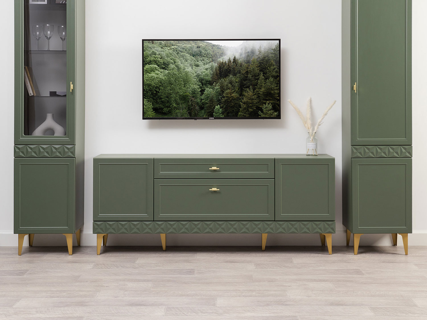 Гостиная Марион Комплект 1, Дымчатый зеленый / Олива шагрень купить в Москве