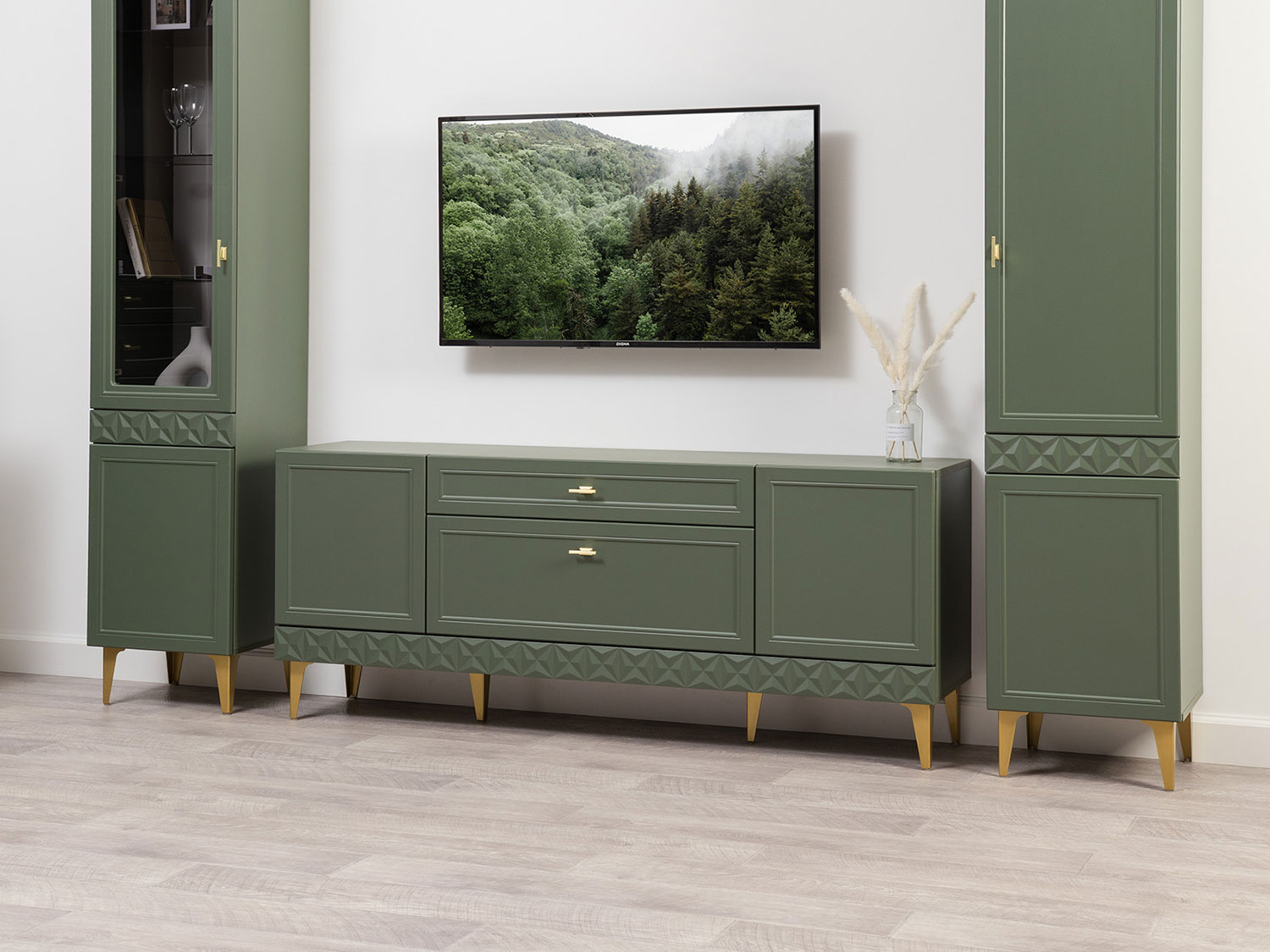 Гостиная Марион Комплект 1, Дымчатый зеленый / Олива шагрень купить в Москве