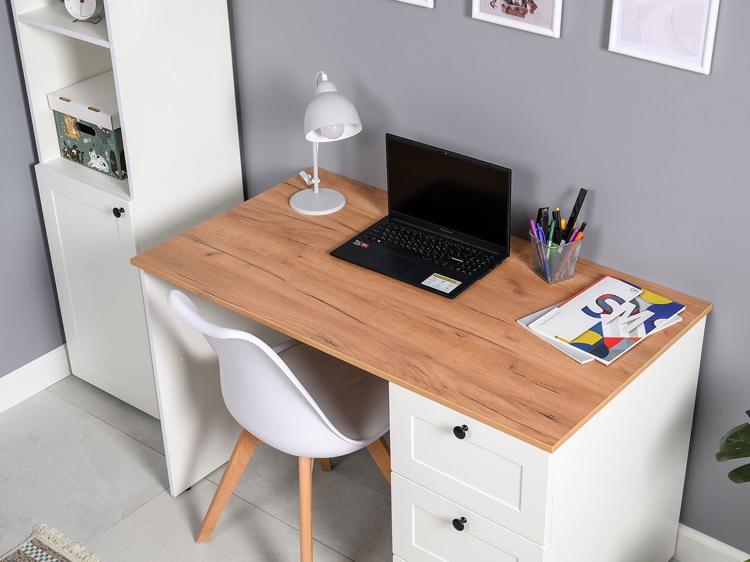 Стол письменный Остин 12.159, Белый шагрень/Дуб Золотой CRAFT купить в Москве