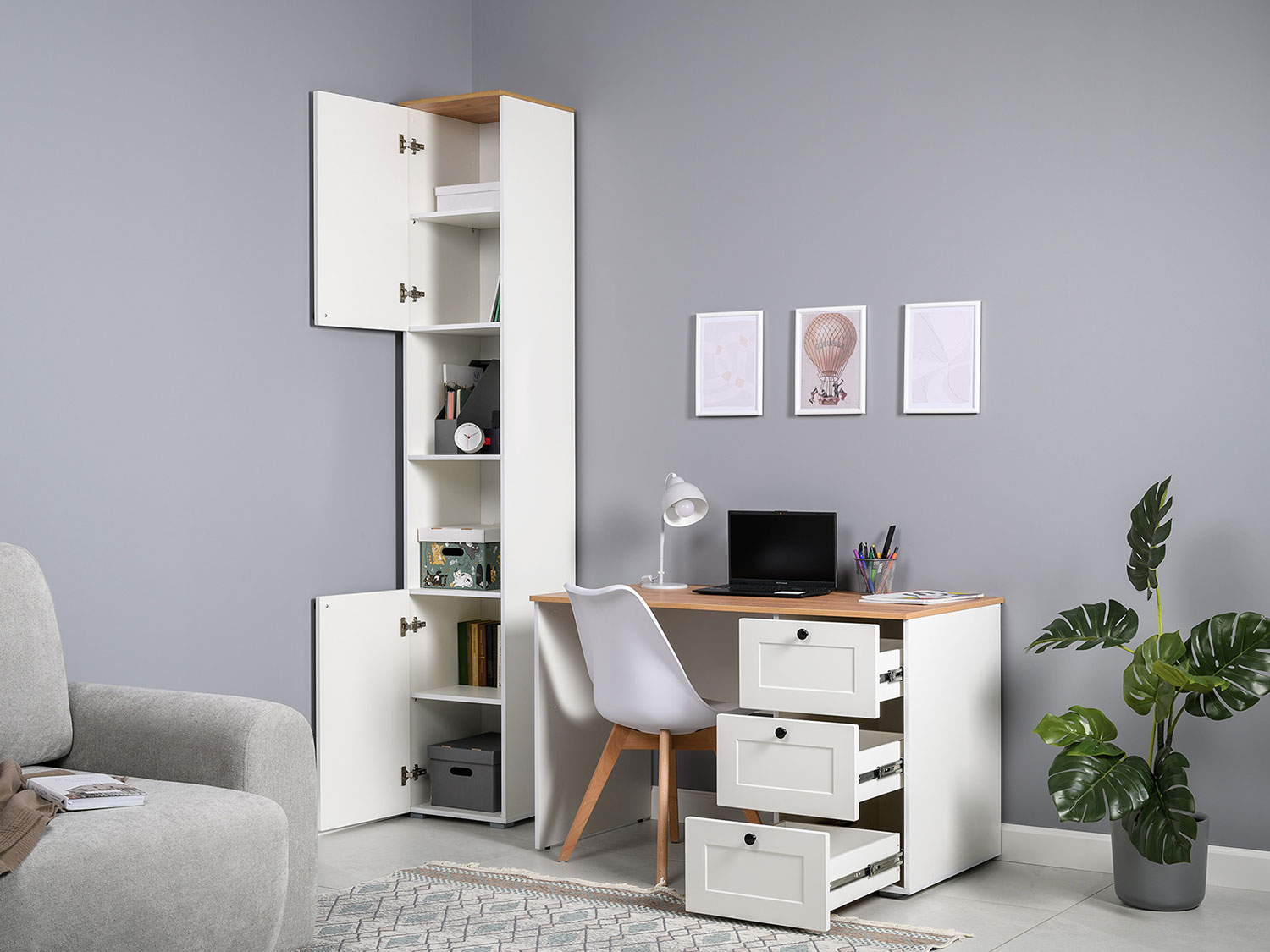 Стол письменный Остин 12.159, Белый шагрень/Дуб Золотой CRAFT купить в Москве