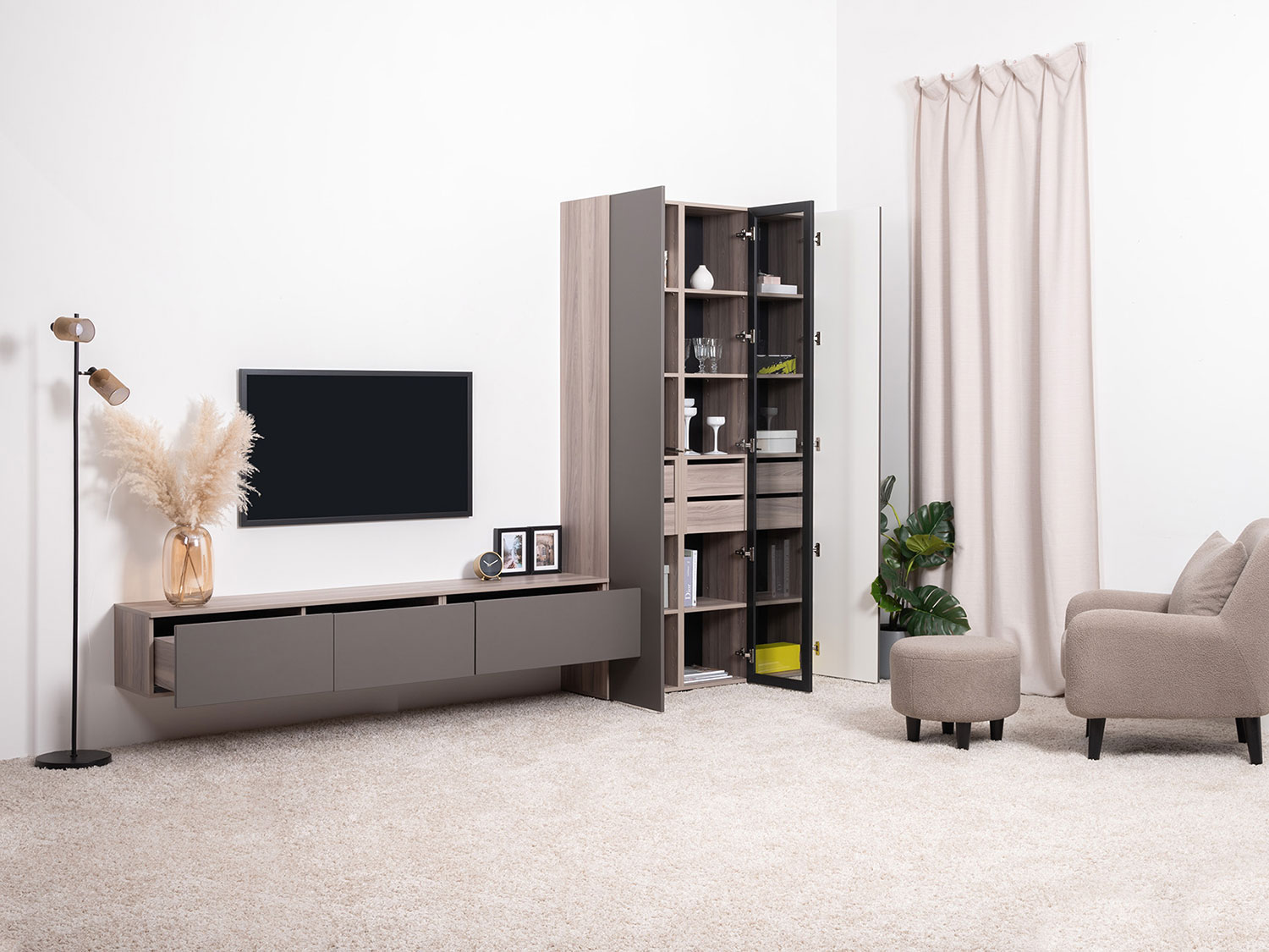 Тумба под ТВ Роквуд 16.54.01, Эмили Блаш + Графит мягкая шагрень купить в Москве