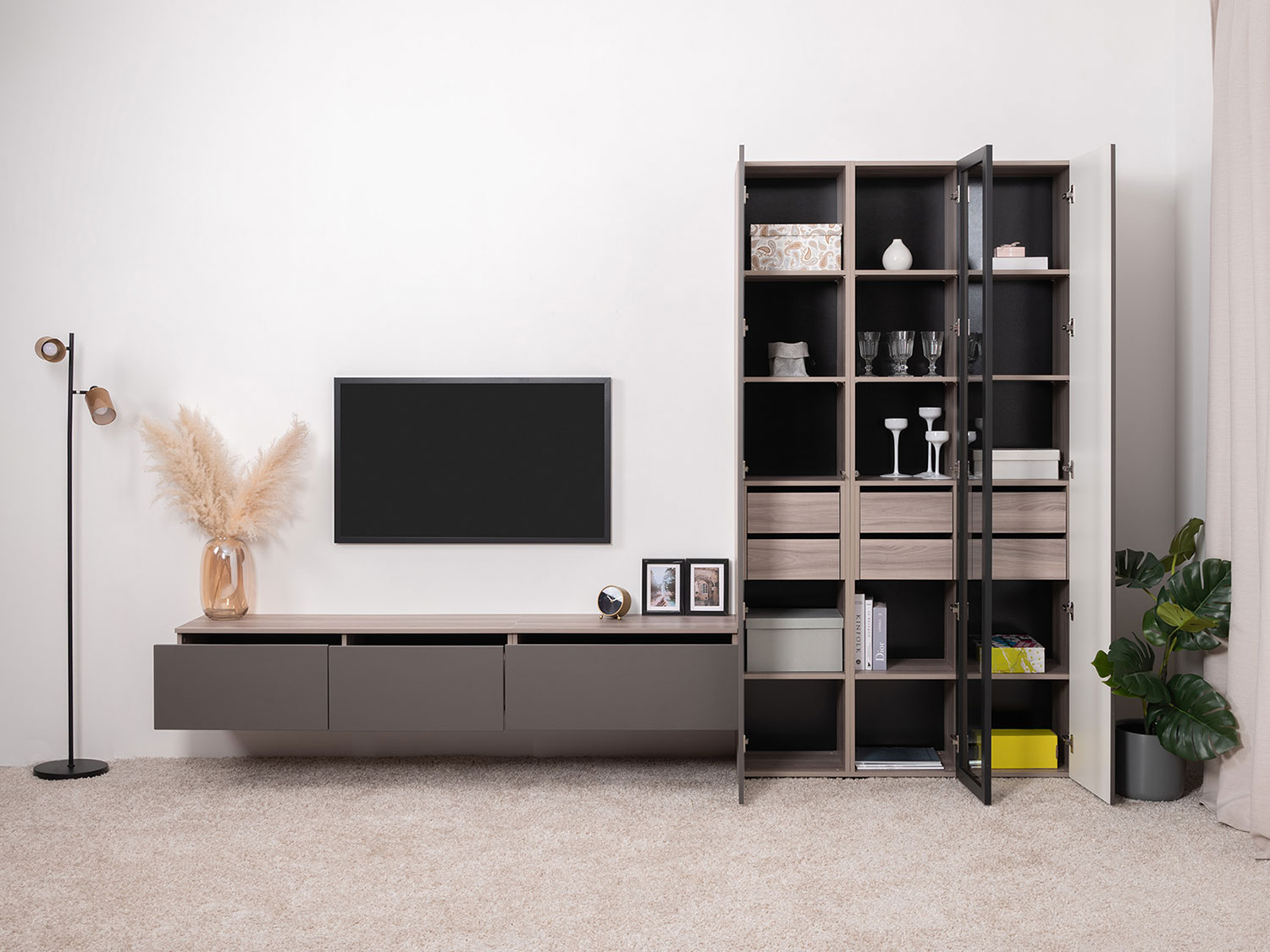 Тумба под ТВ Роквуд 16.54.01, Эмили Блаш + Графит мягкая шагрень купить в Москве