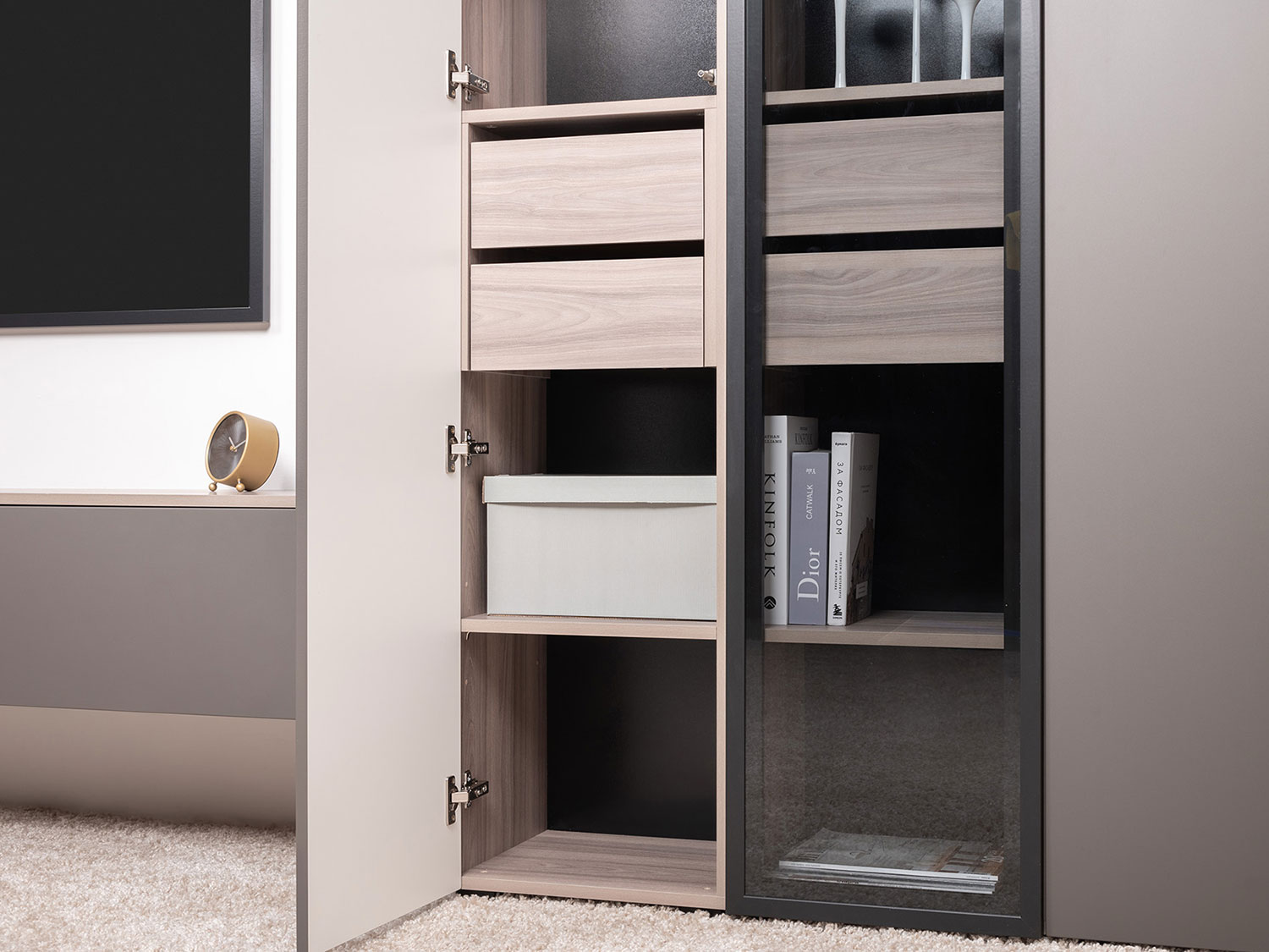 Шкаф-пенал Роквуд 16.322.03, Эмили Блаш + Графит мягкая шагрень купить в Москве