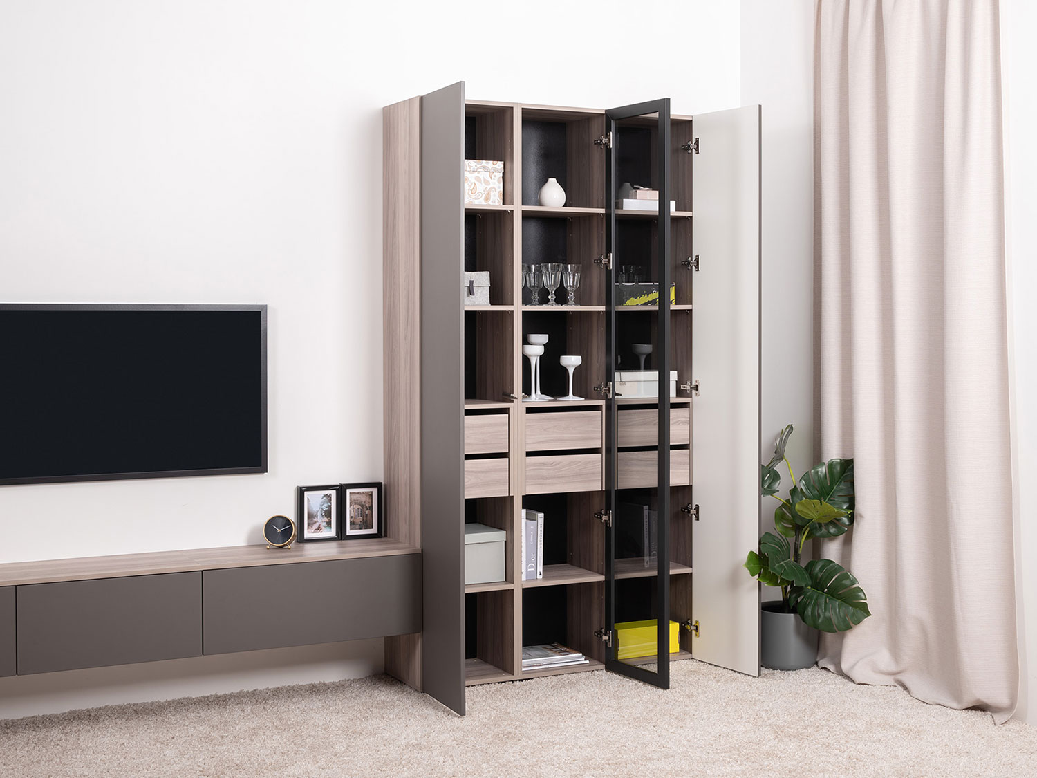 Шкаф-пенал Роквуд 16.322.03, Эмили Блаш + Графит мягкая шагрень купить в Москве