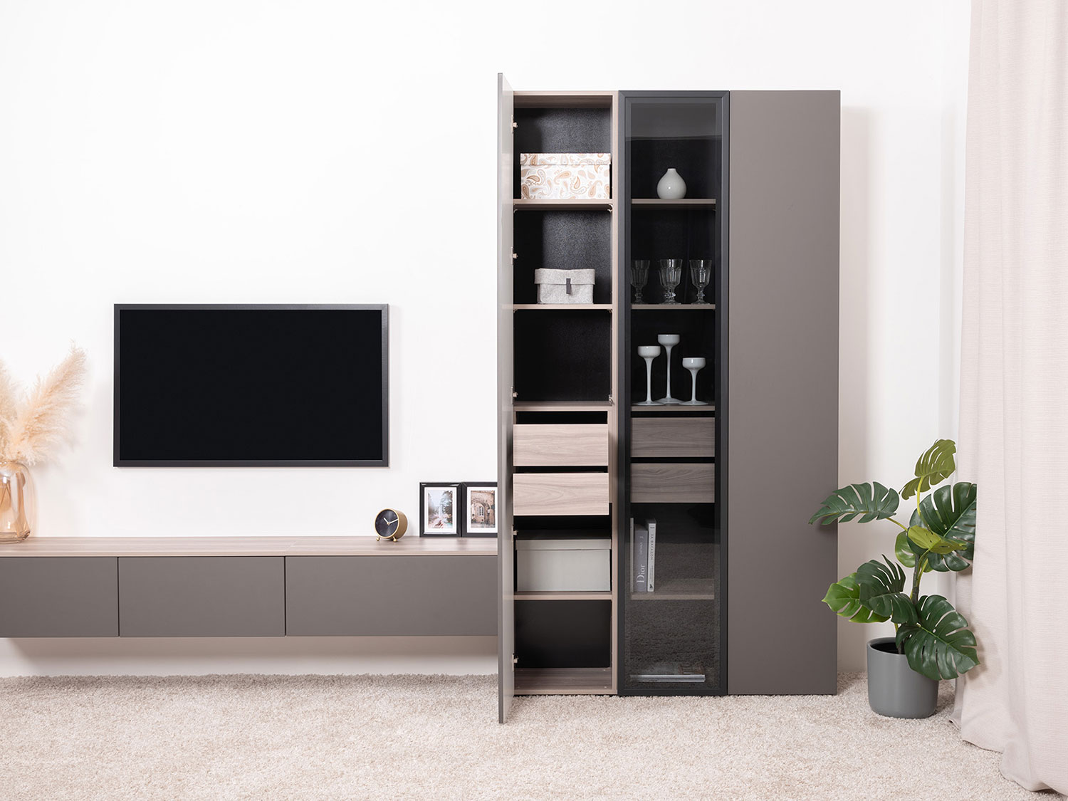 Шкаф-пенал Роквуд 16.322.03, Эмили Блаш + Графит мягкая шагрень купить в Москве